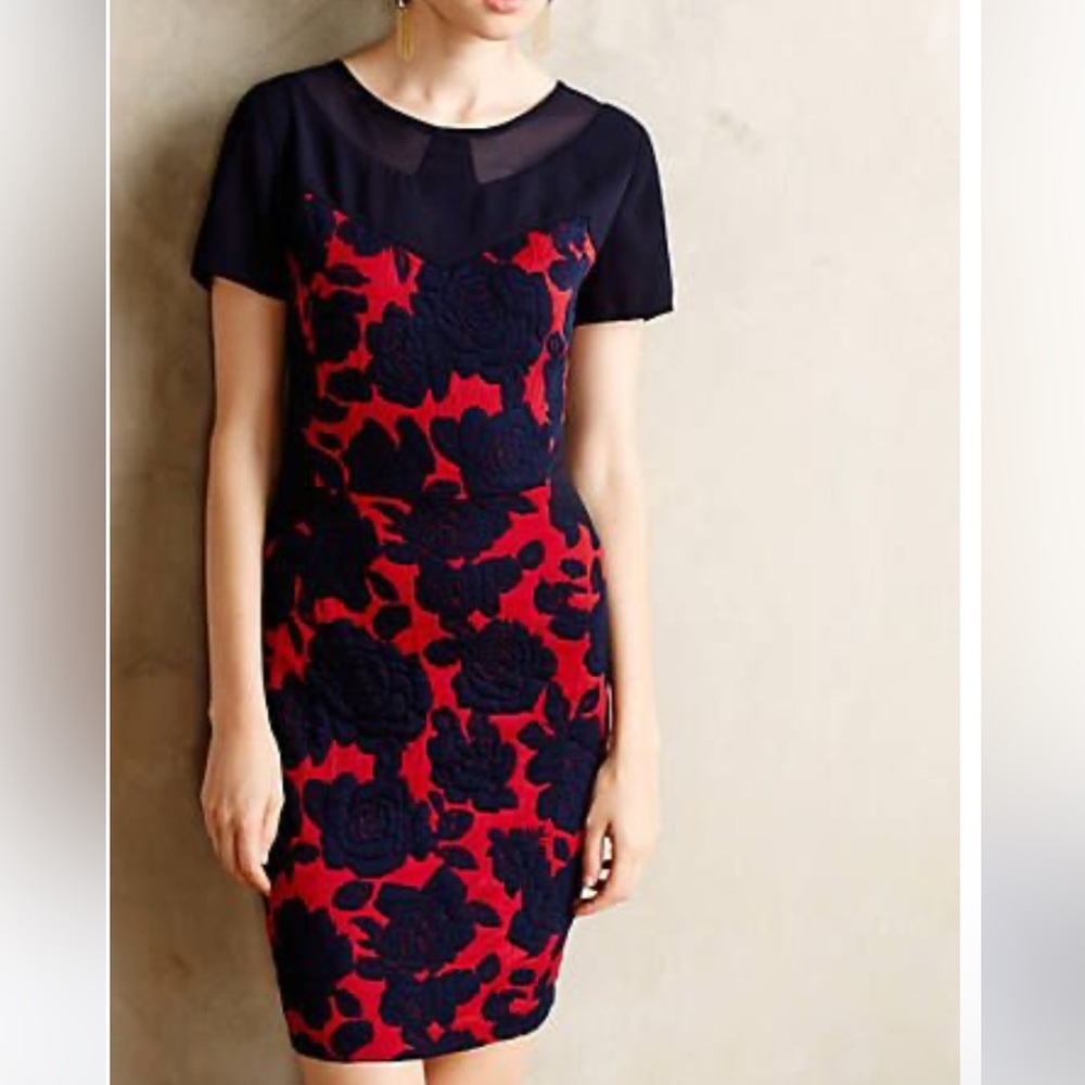 Maeve Anthropologie Sheath Dress Quilted Short-Sleeve Women’s Small Petite Rose